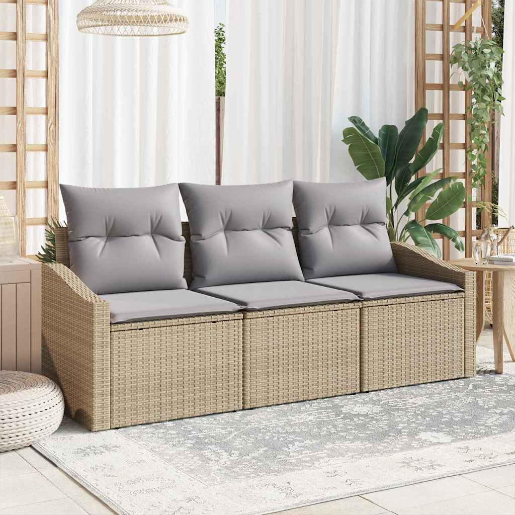 Kanapé Szett párnával 3 pcs Bézs polirattan