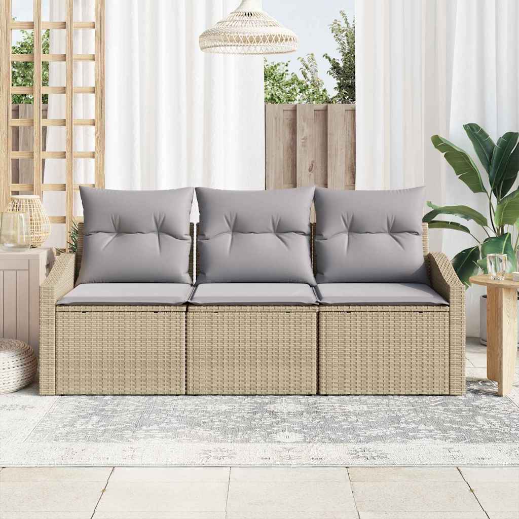 Kanapé Szett párnával 3 pcs Bézs polirattan