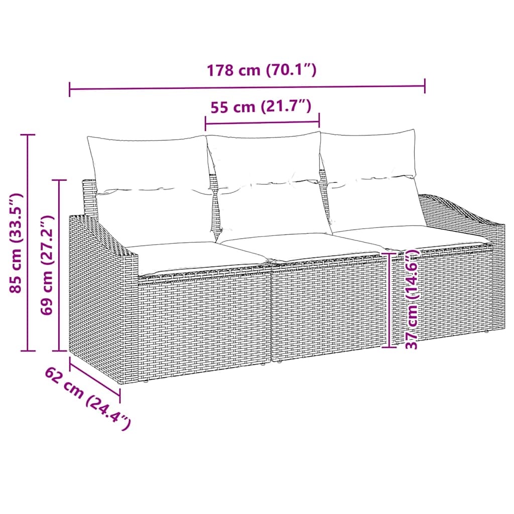 Kanapé Szett párnával 3 pcs Bézs polirattan