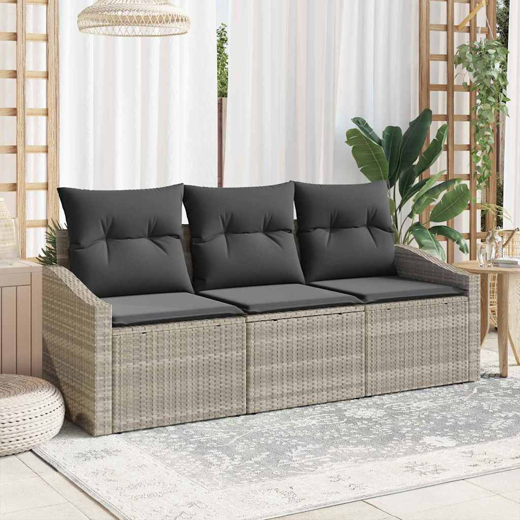 Kanapé Szett párnával 3 pcs Világosszürke polirattan