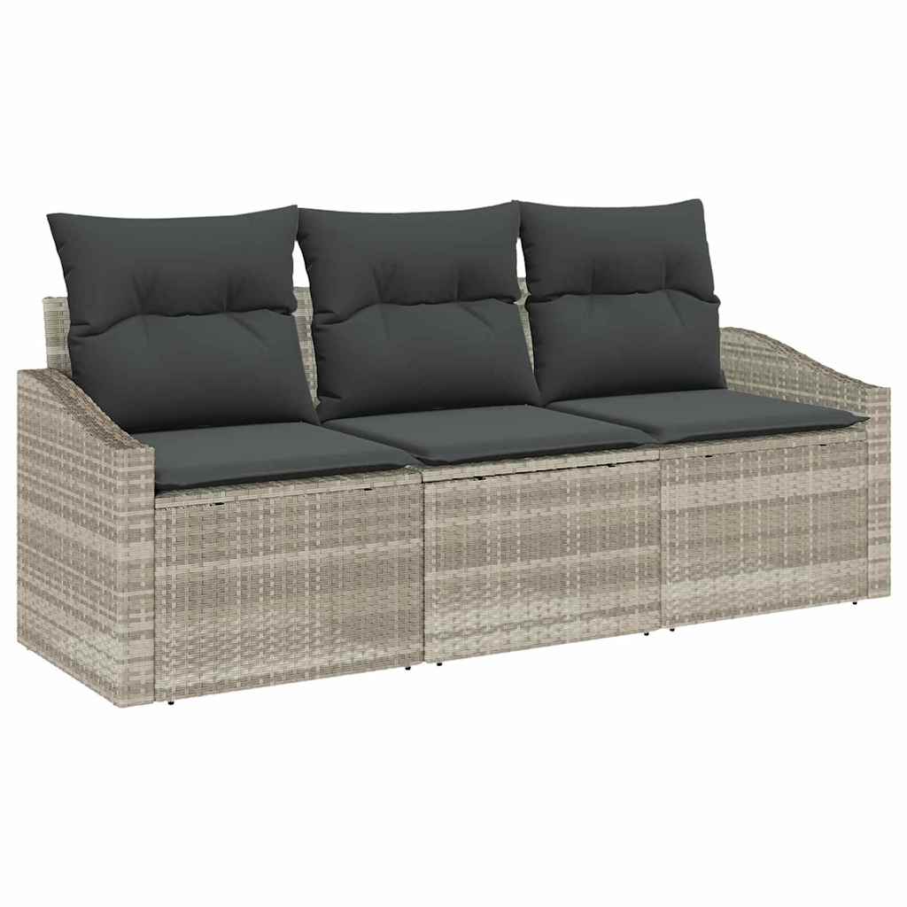 Kanapé Szett párnával 3 pcs Világosszürke polirattan