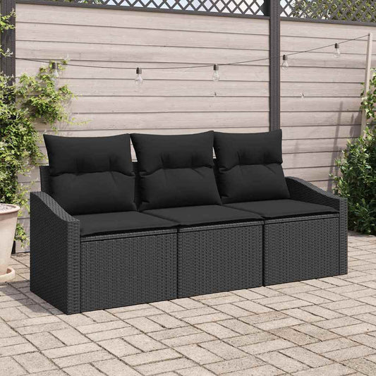 Kanapé Szett párnával 3 pcs Fekete polirattan