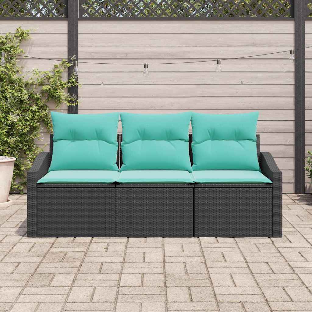 Kanapé Szett párnával 3 pcs Fekete polirattan
