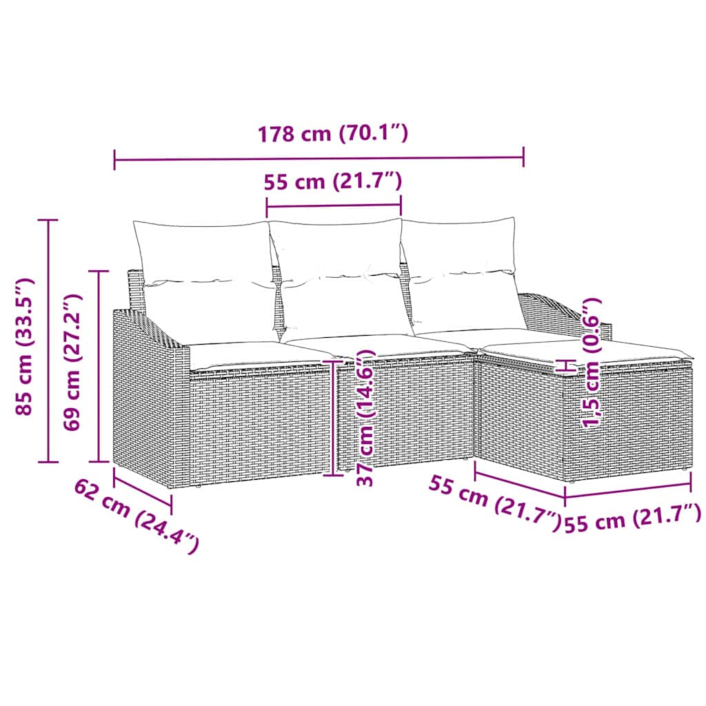 Kanapé Szett párnával 4 pcs Barna polirattan