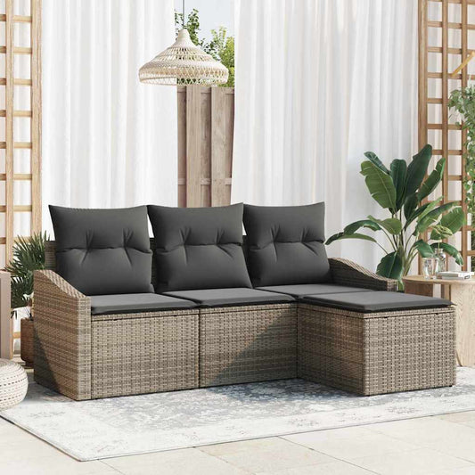 Kanapé Szett párnával 4 pcs Szürke polirattan
