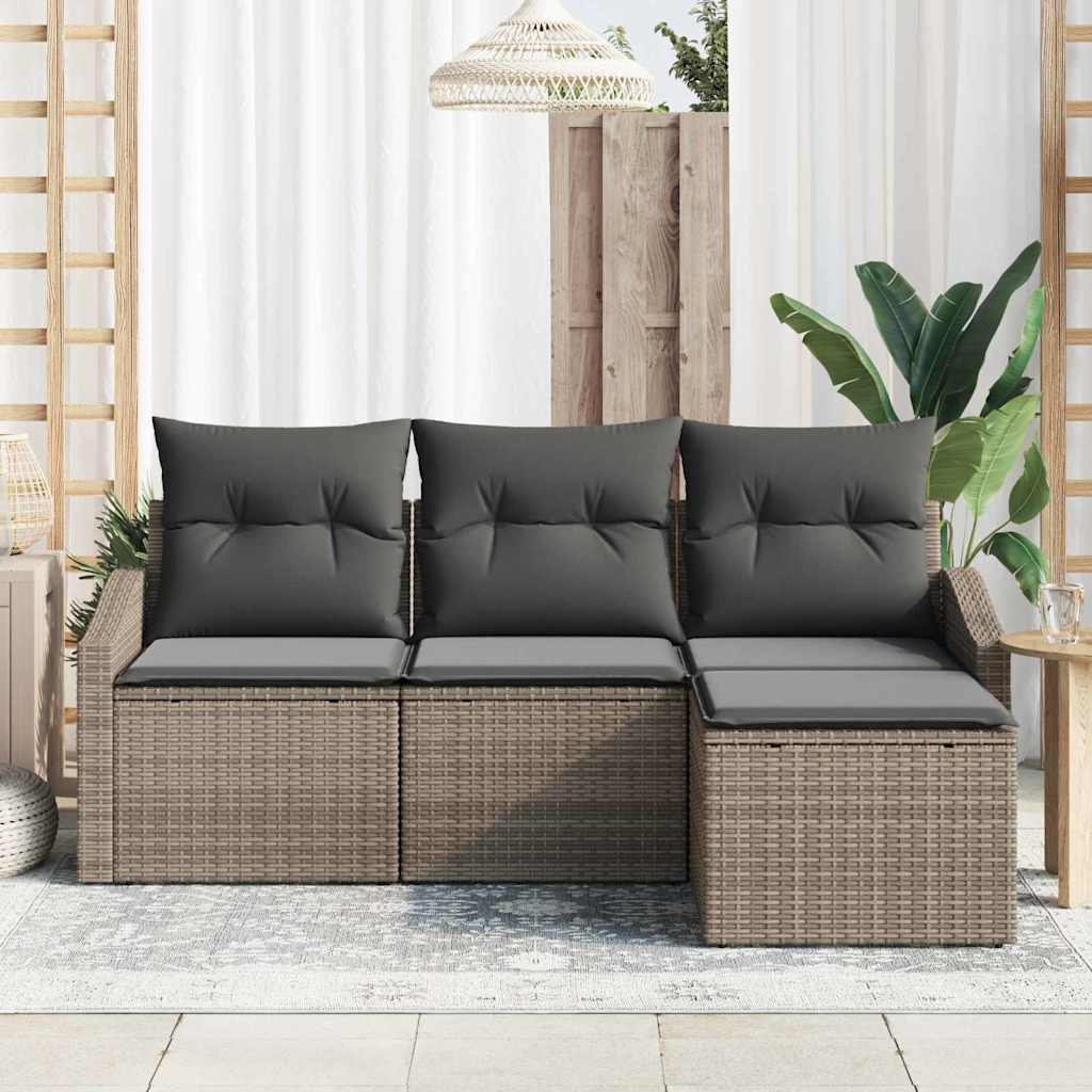 Kanapé Szett párnával 4 pcs Szürke polirattan