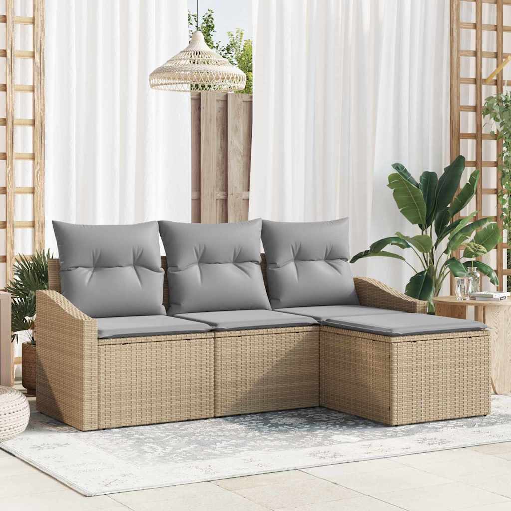 Kanapé Szett párnával 4 pcs Bézs polirattan