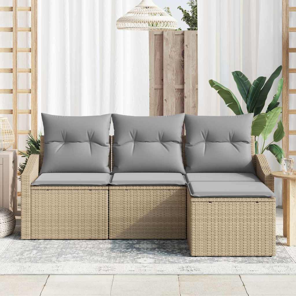 Kanapé Szett párnával 4 pcs Bézs polirattan