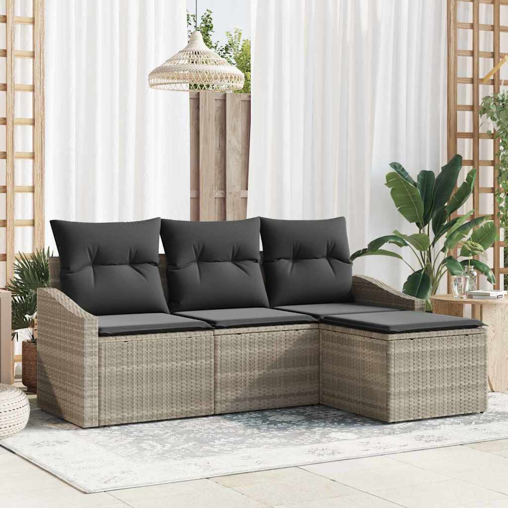 Kanapé Szett párnával 4 pcs Világosszürke polirattan