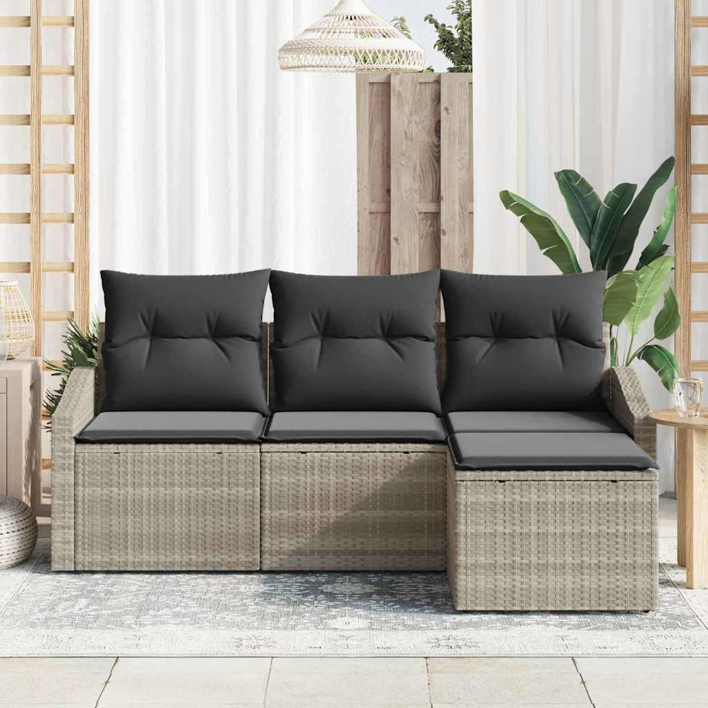 Kanapé Szett párnával 4 pcs Világosszürke polirattan