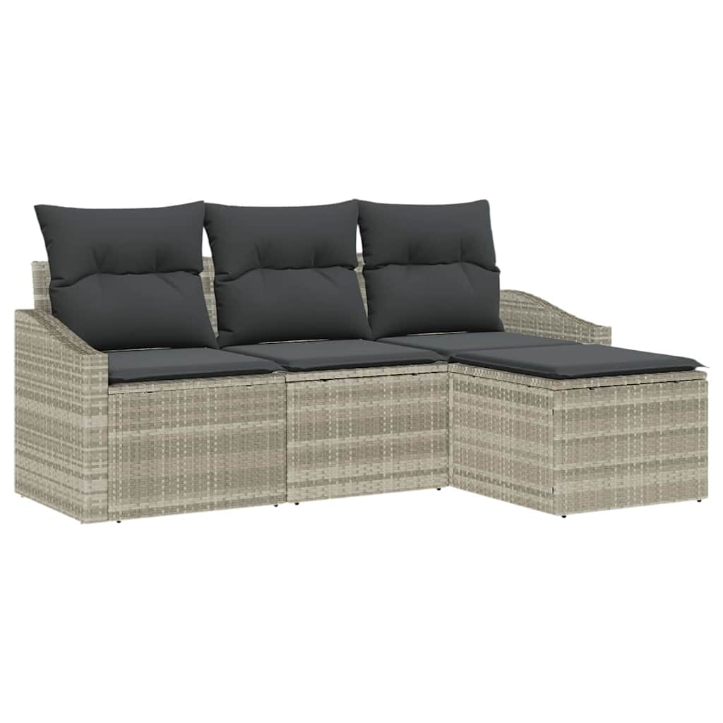 Kanapé Szett párnával 4 pcs Világosszürke polirattan