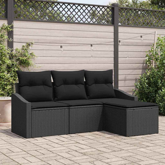 Kanapé Szett párnával 4 pcs Fekete polirattan