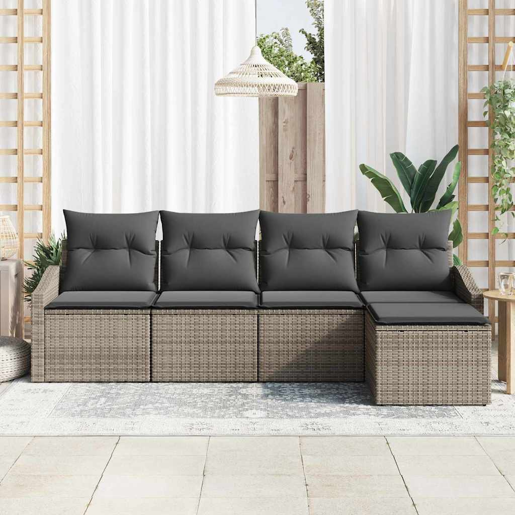 Kanapé Szett párnával 5 pcs Szürke polirattan