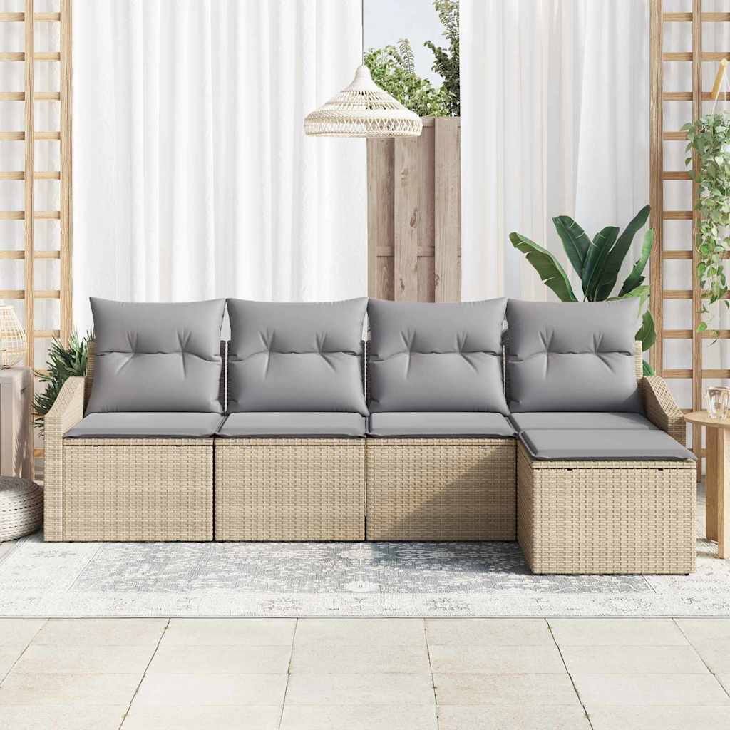 Kanapé Szett párnával 5 pcs Bézs polirattan