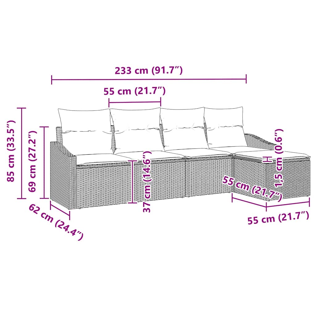 Kanapé Szett párnával 5 pcs Bézs polirattan