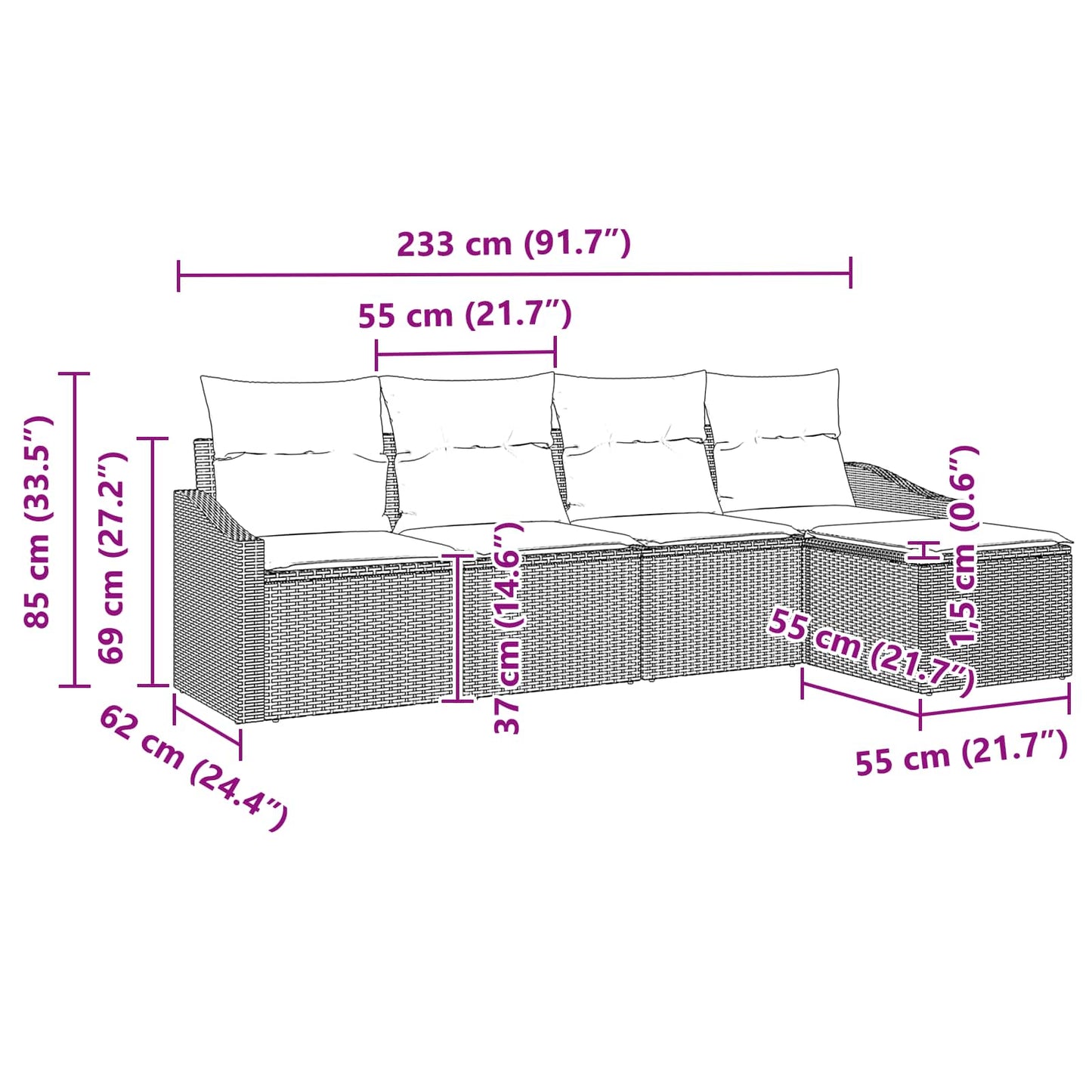 Kanapé Szett 5 db Barna polirattan