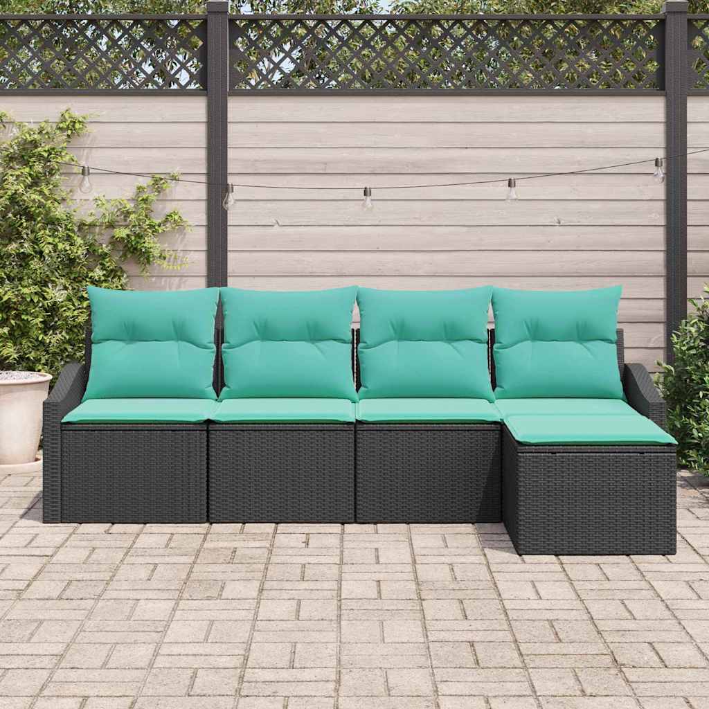 Kanapé Szett párnával 5 pcs Fekete polirattan