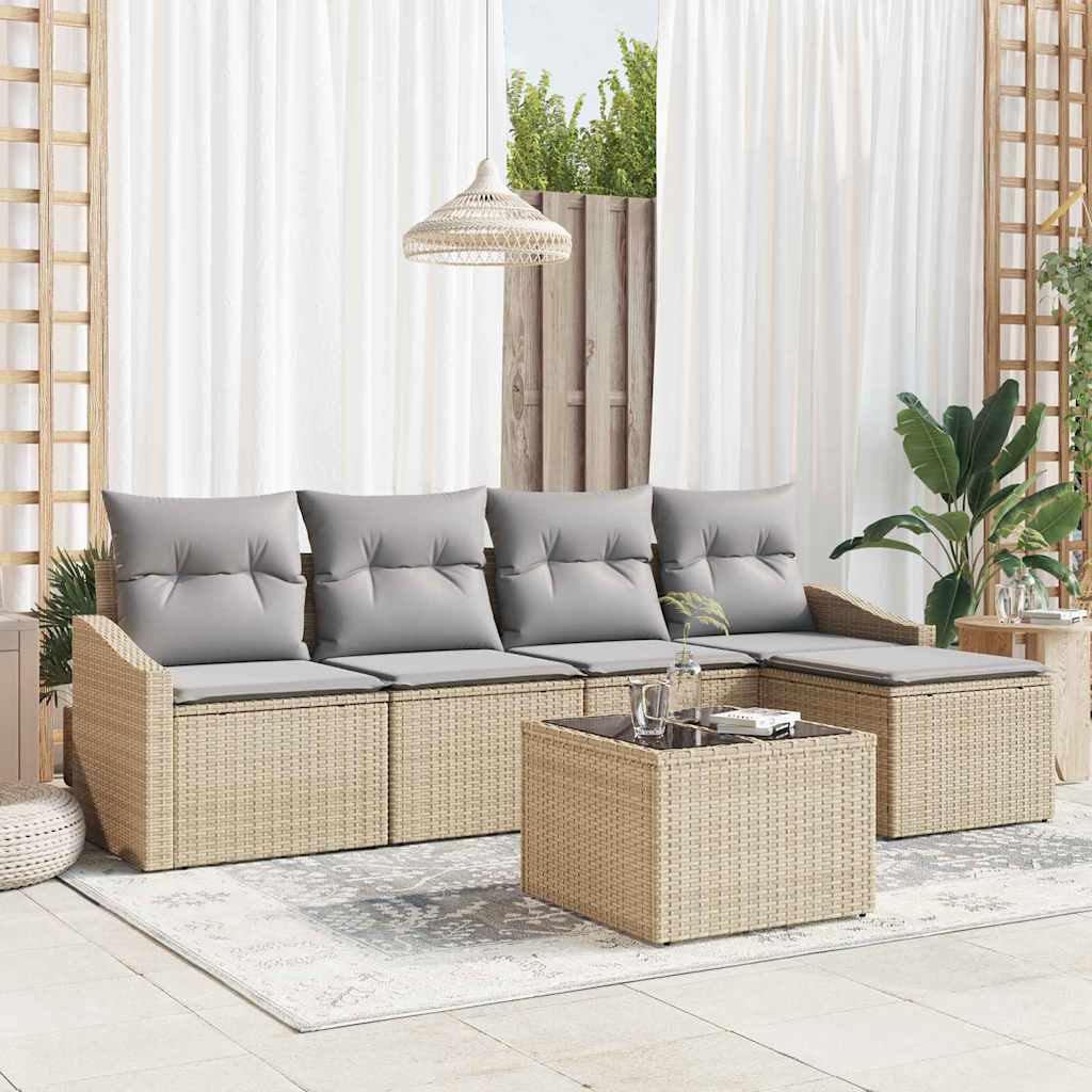 Kanapé Szett párnával 6 pcs Bézs polirattan