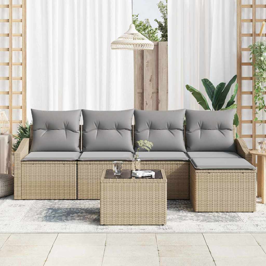 Kanapé Szett párnával 6 pcs Bézs polirattan