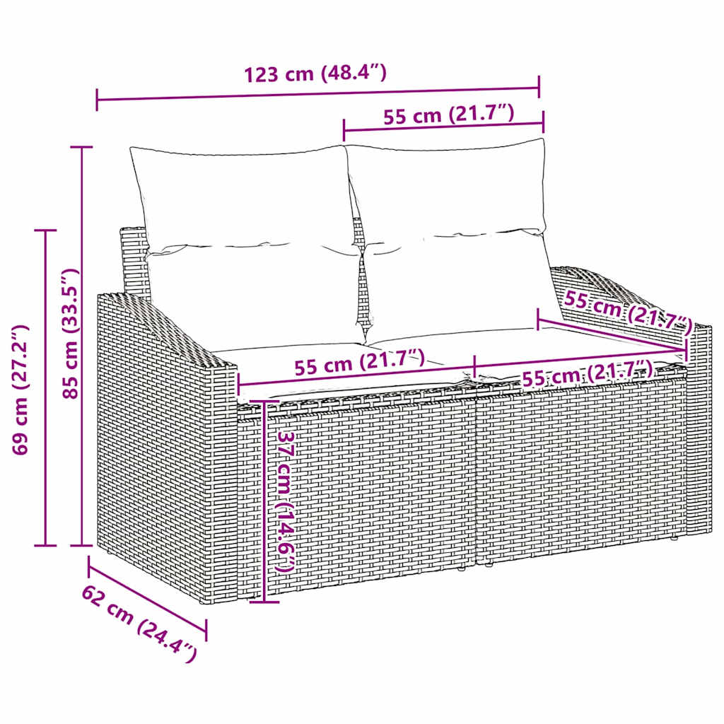 Kanapé Szett 4 db Fekete polirattan
