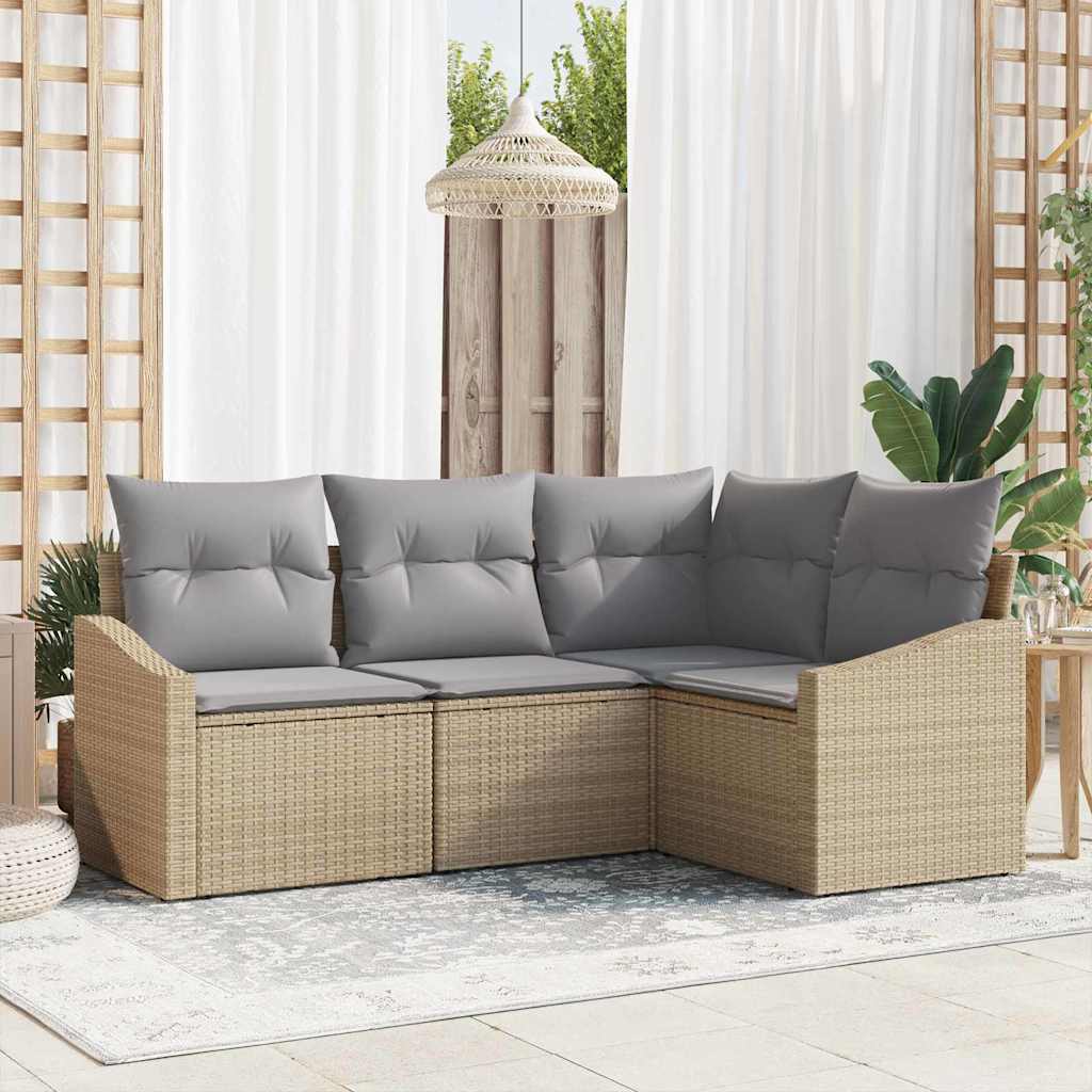 Kanapé Szett párnával 4 pcs Bézs polirattan