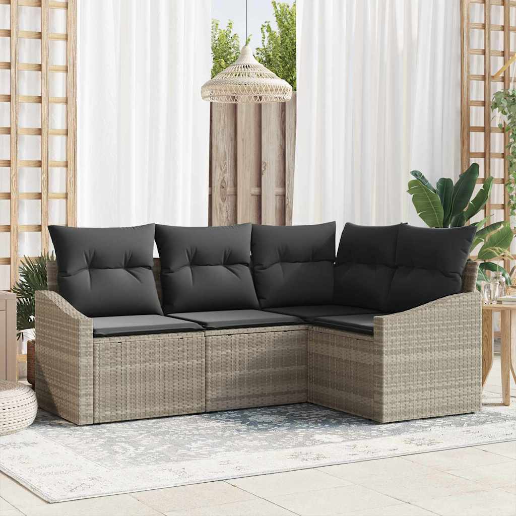 Kanapé Szett párnával 4 pcs Világosszürke polirattan