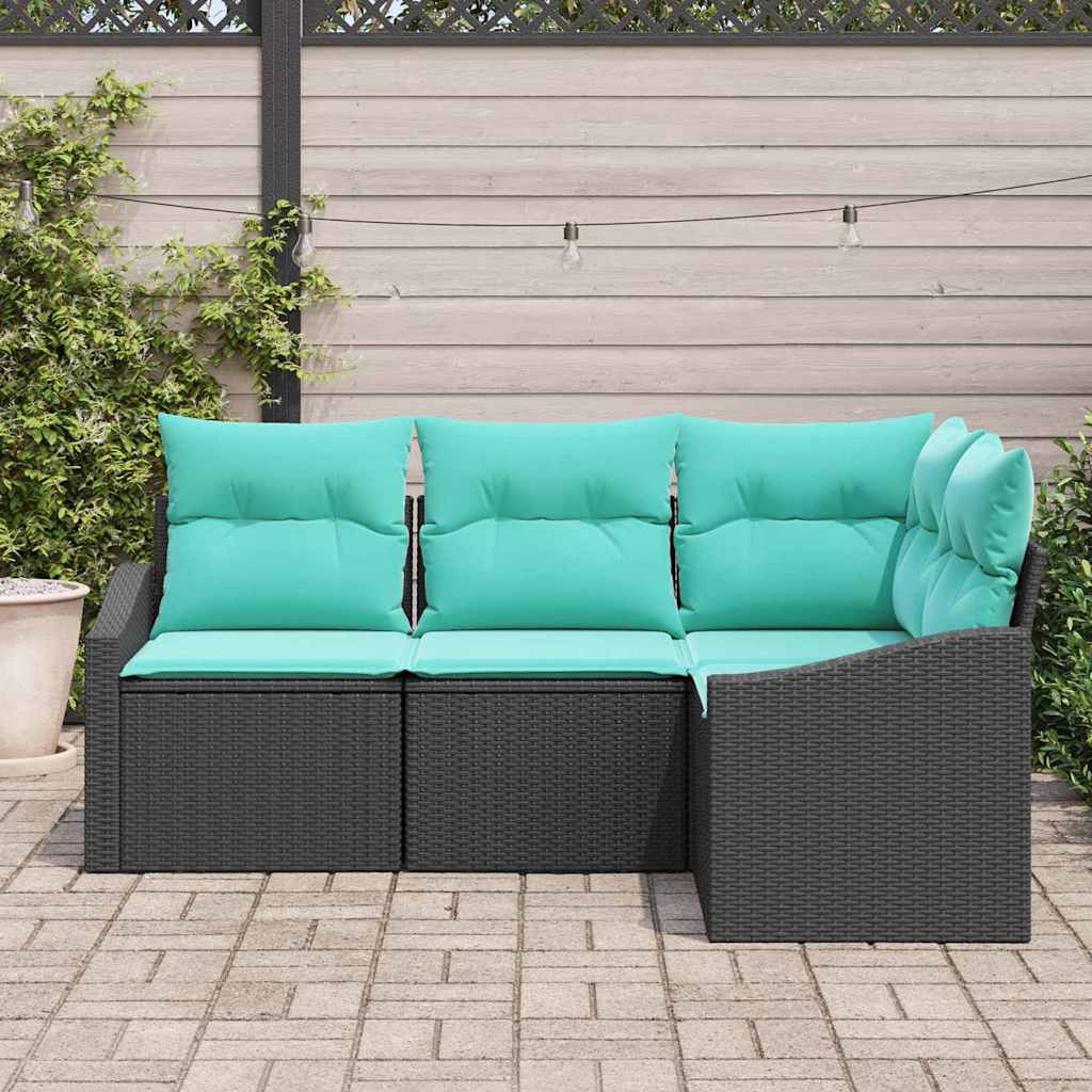 Kanapé Szett párnával 4 pcs Fekete polirattan
