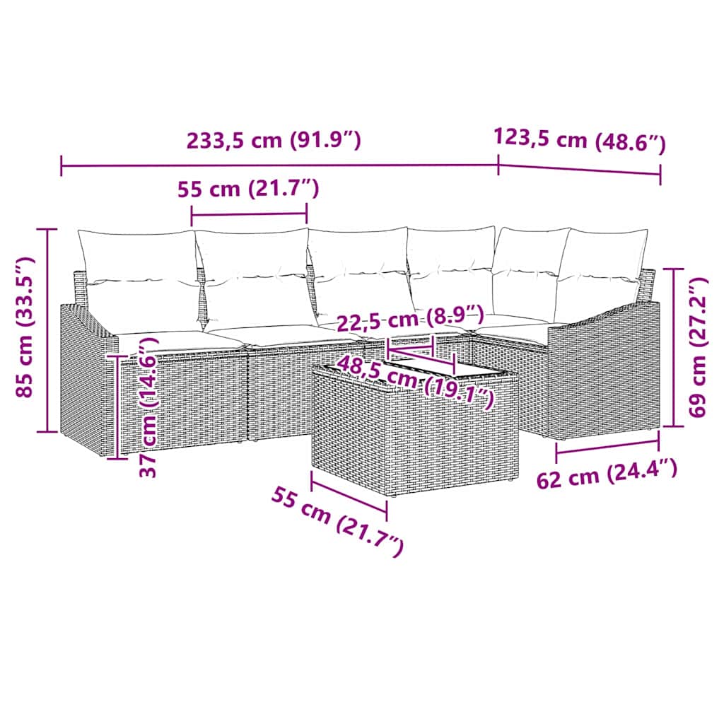 Kanapé Szett párnával 6 pcs Barna polirattan