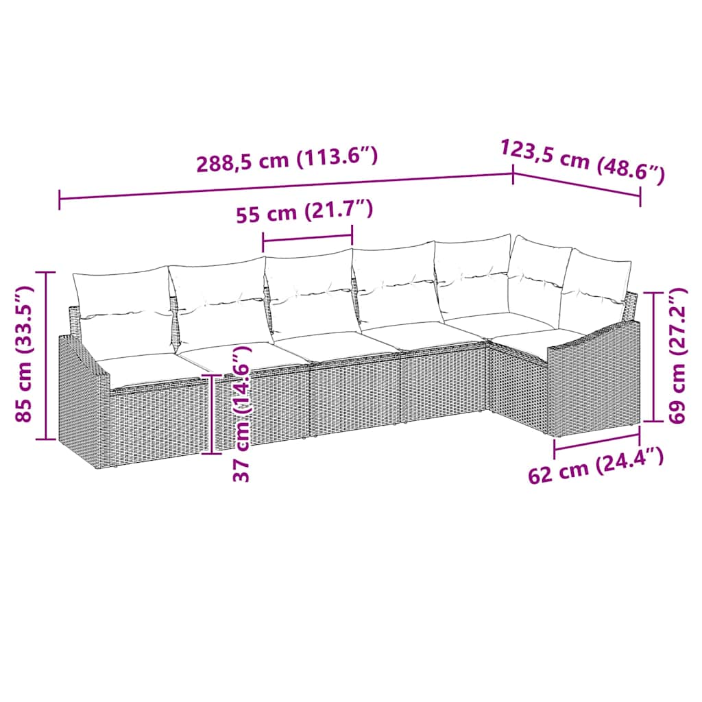 Kanapé Szett párnával 6 pcs Barna polirattan