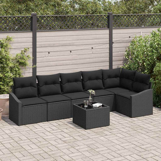 Kanapé Szett párnával 7 pcs Fekete polirattan