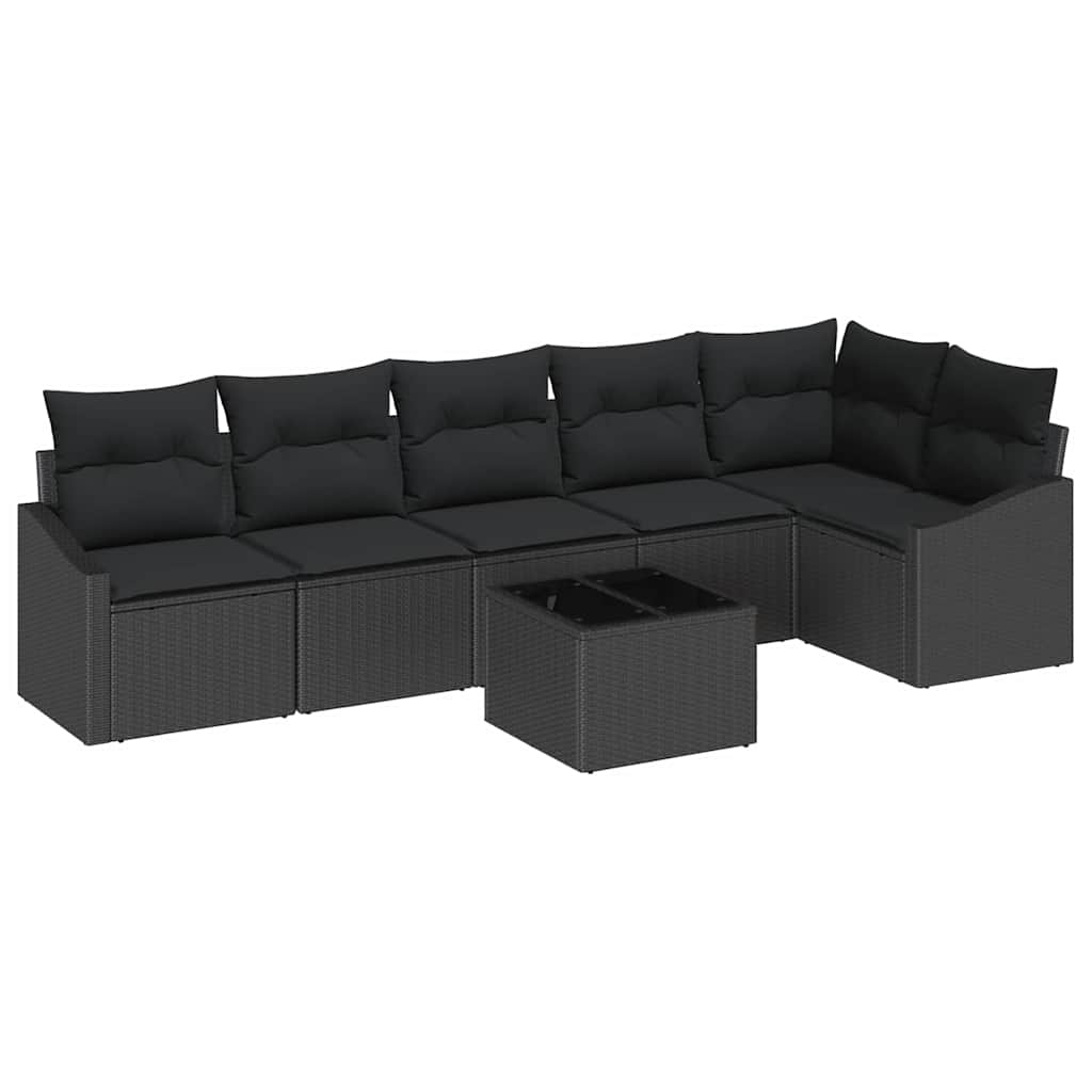 Kanapé Szett párnával 7 pcs Fekete polirattan