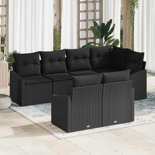 Kanapé Szett párnával 7 pcs Fekete polirattan
