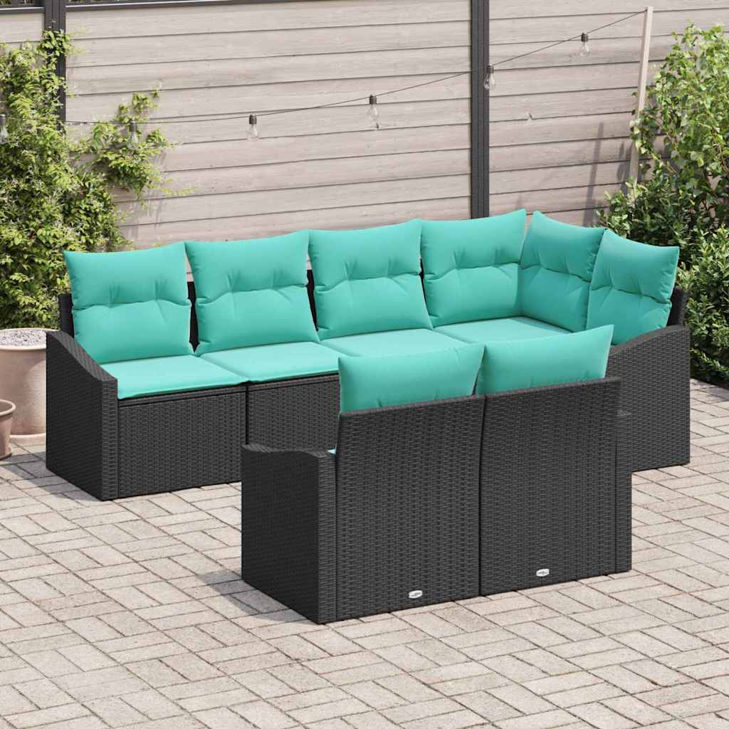 Kanapé Szett párnával 7 pcs Fekete polirattan