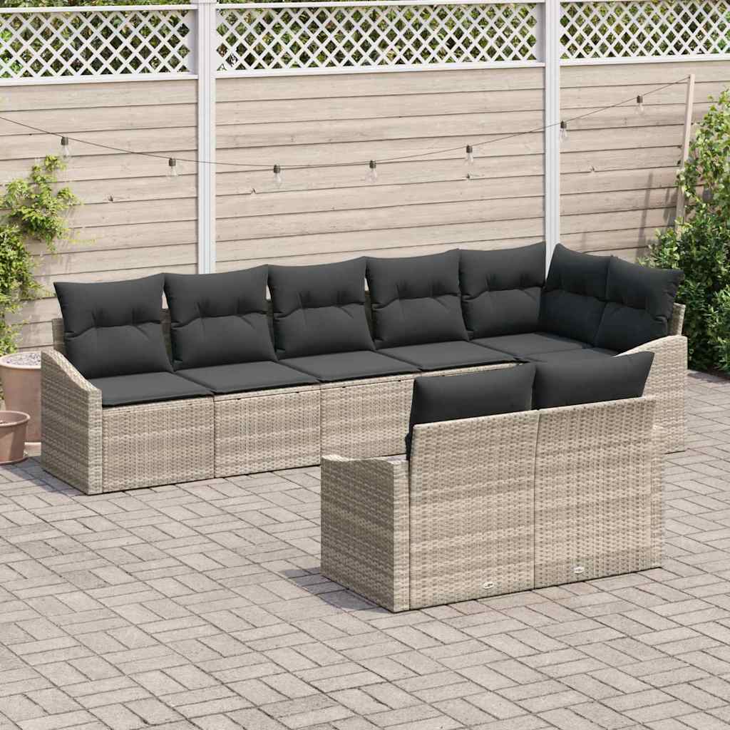 Kanapé Szett párnával 8 pcs Világosszürke polirattan