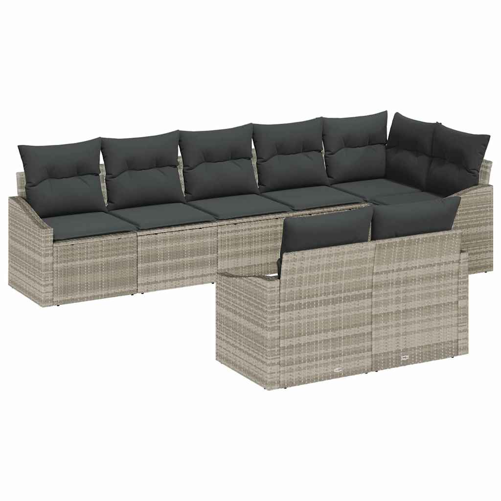 Kanapé Szett párnával 8 pcs Világosszürke polirattan
