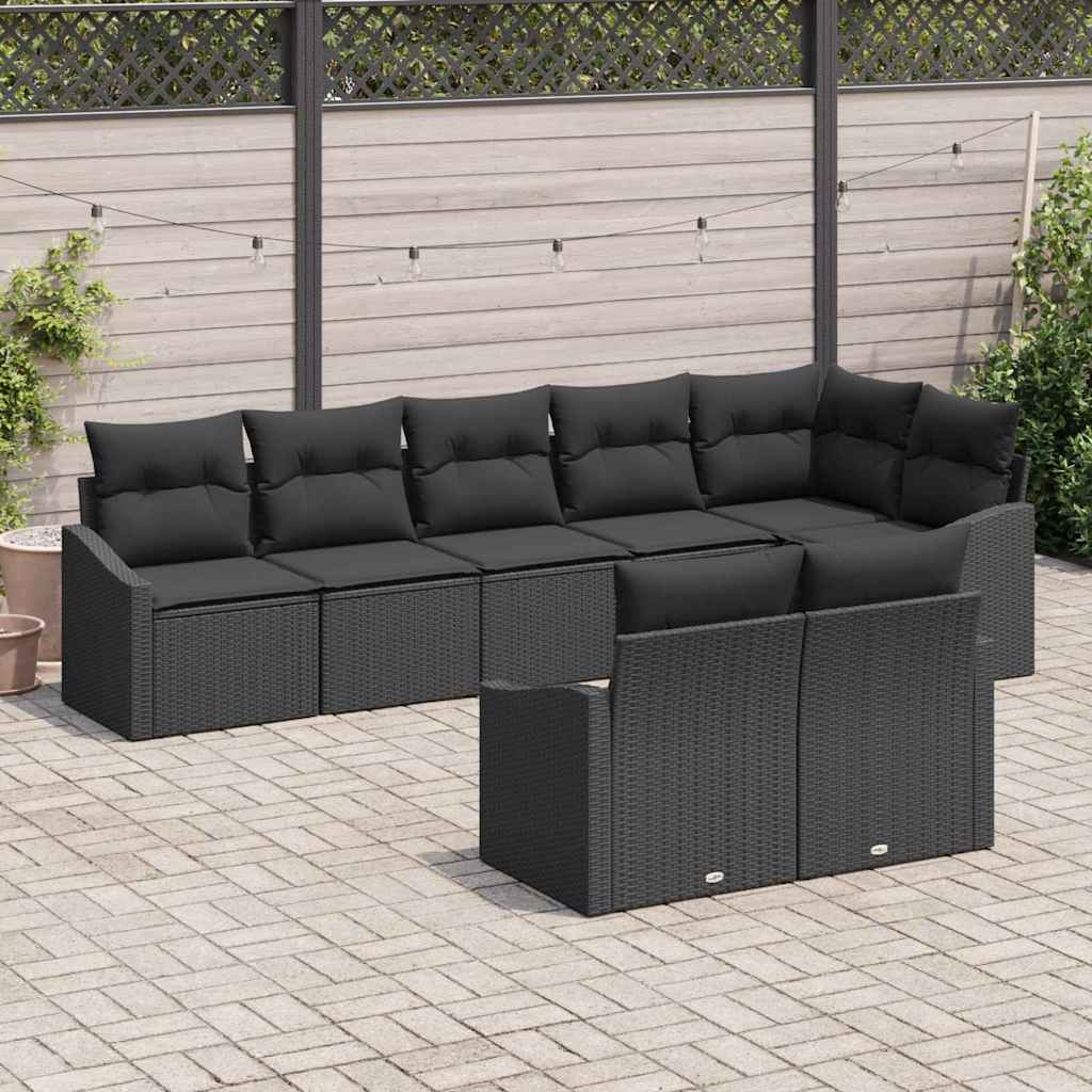 Kanapé Szett párnával 8 pcs Fekete polirattan