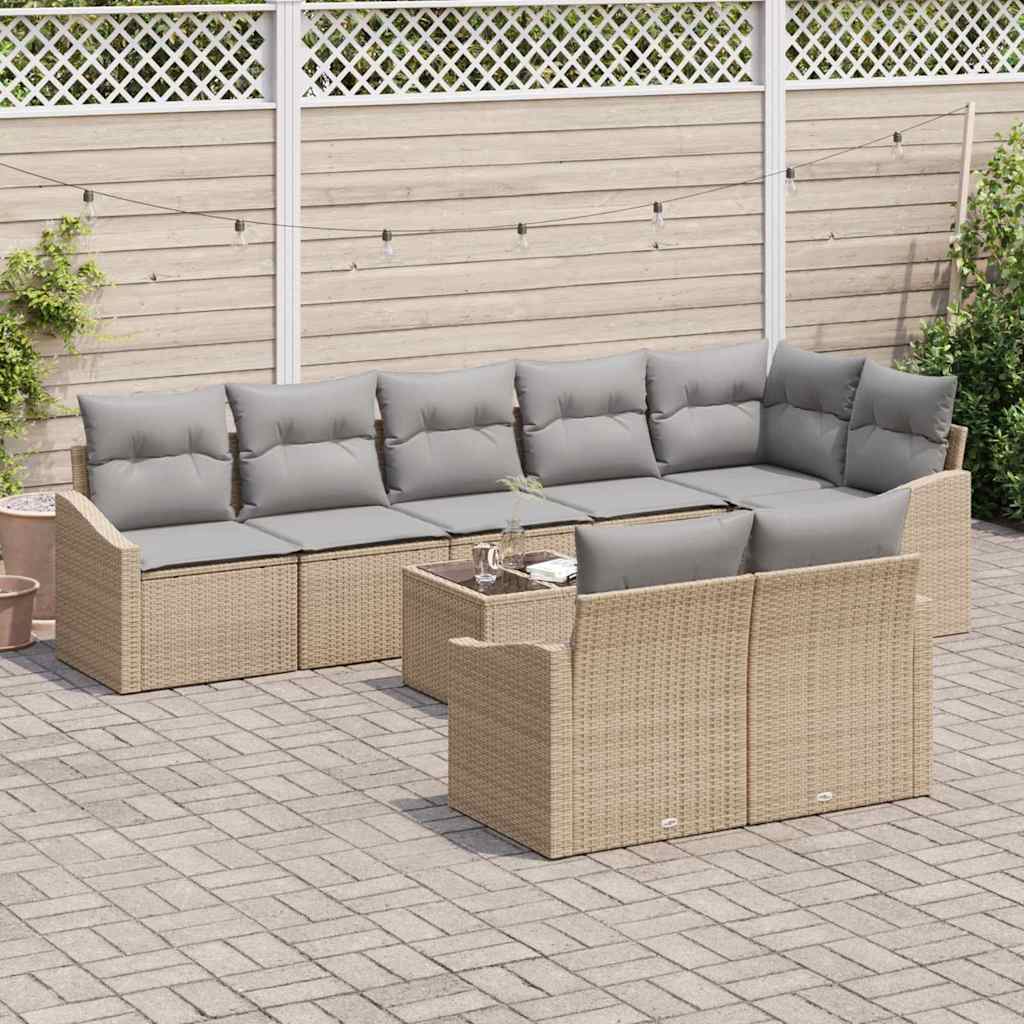 Kanapé Szett párnával 9 pcs Bézs polirattan