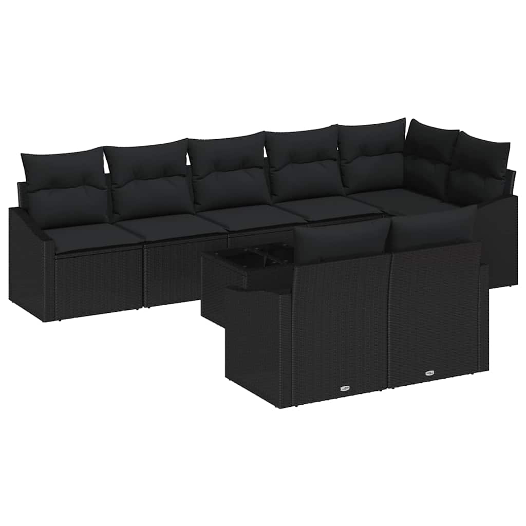 Kanapé Szett párnával 9 pcs Fekete polirattan