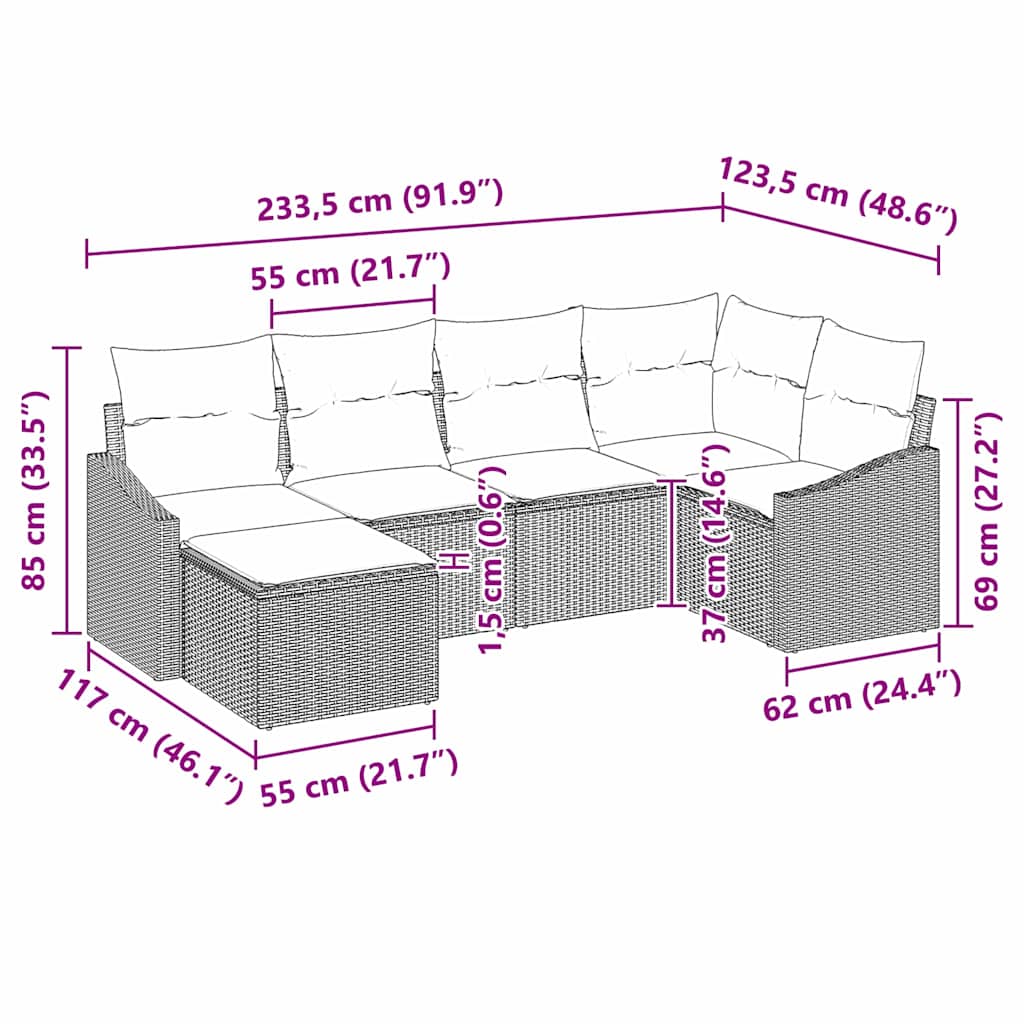 Kanapé Szett párnával 6 pcs Barna polirattan
