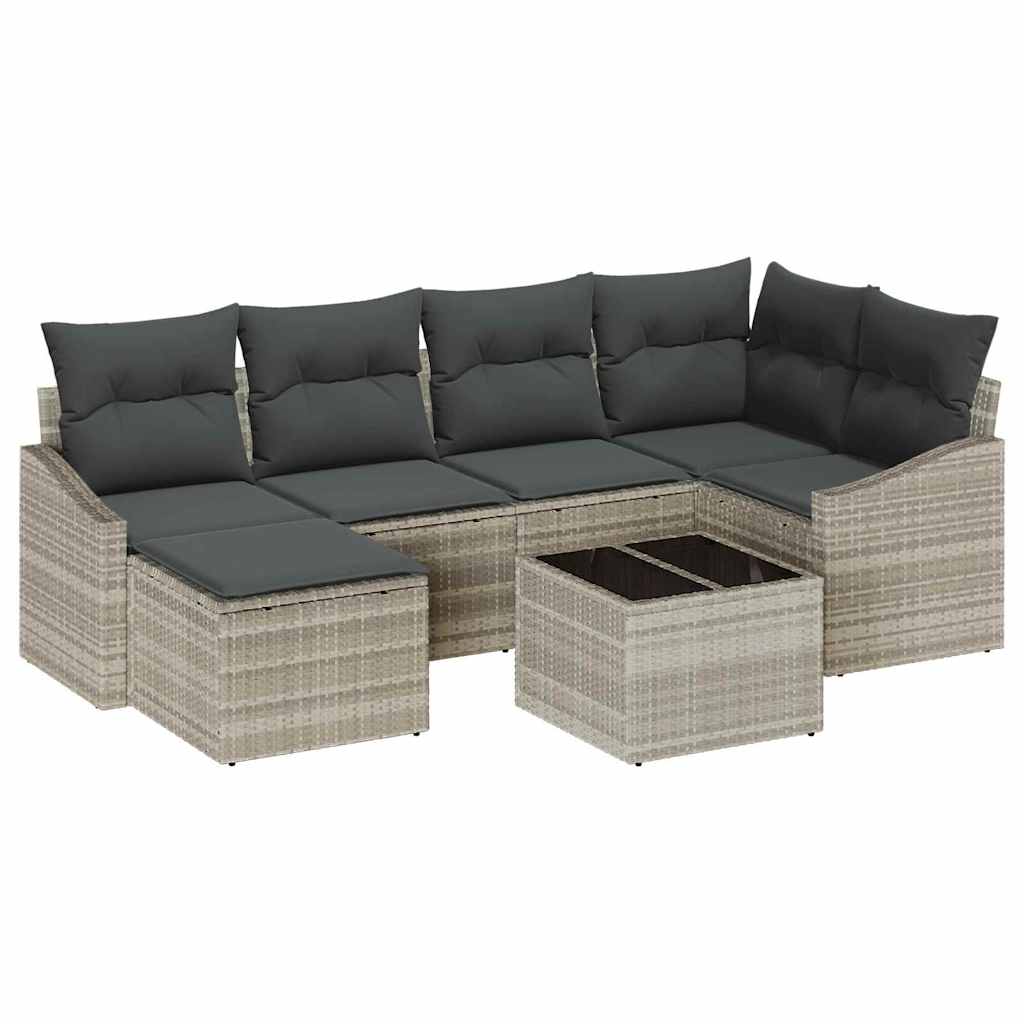 Kanapé Szett párnával 7 pcs Világosszürke polirattan