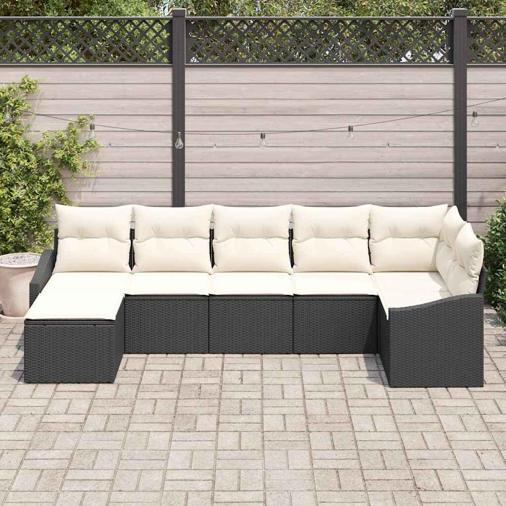 Kanapé Szett párnával 7 pcs Fekete polirattan