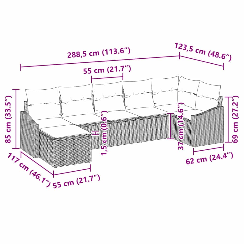 Kanapé Szett párnával 7 pcs Bézs polirattan