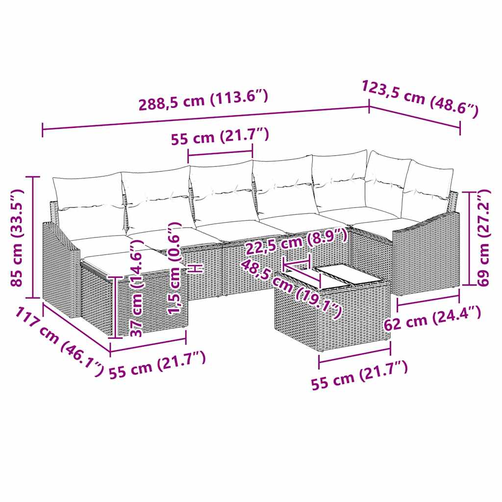 Kanapé Szett párnával 8 pcs Barna polirattan