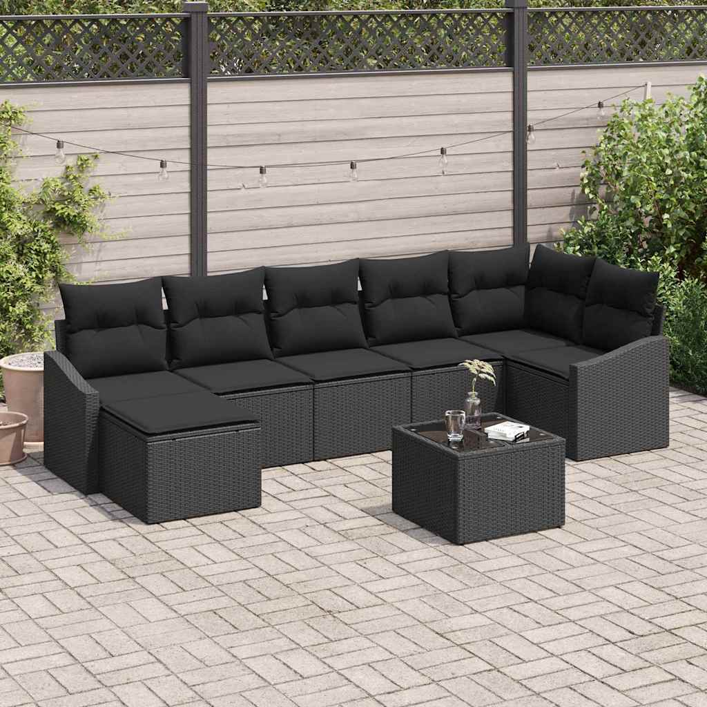 Kanapé Szett párnával 8 pcs Fekete polirattan