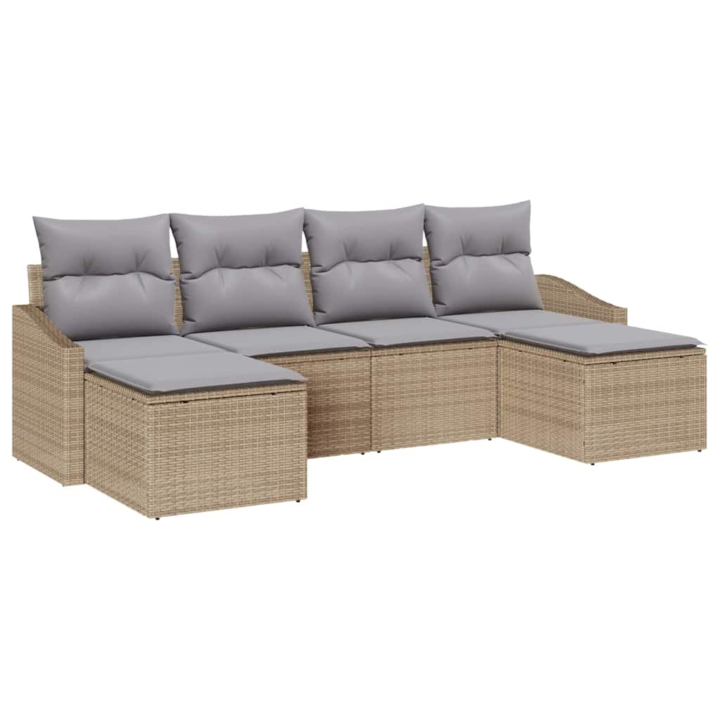 Kanapé Szett párnával 6 pcs Bézs polirattan