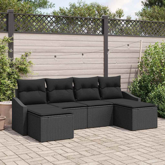 Kanapé Szett párnával 6 pcs Fekete polirattan