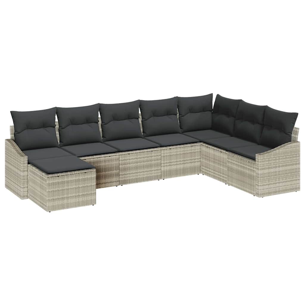 Kanapé Szett párnával 8 pcs Világosszürke polirattan