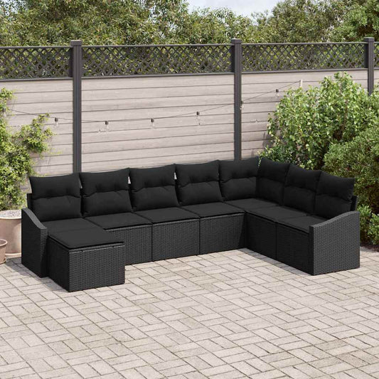 Kanapé Szett párnával 8 pcs Fekete polirattan