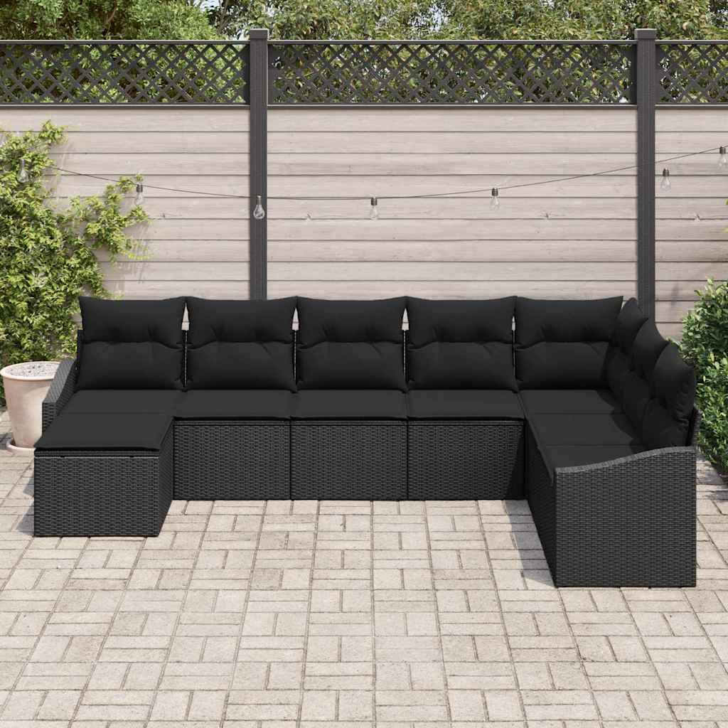 Kanapé Szett párnával 8 pcs Fekete polirattan