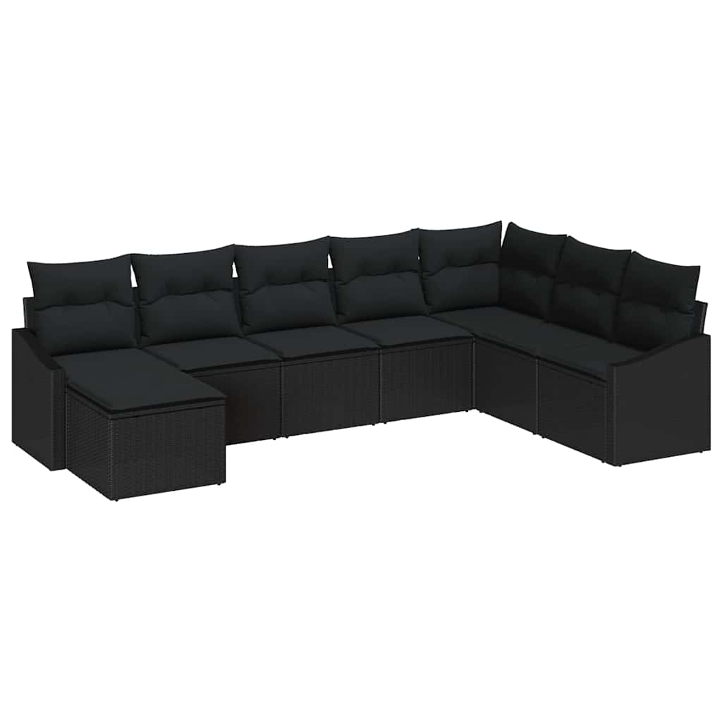 Kanapé Szett párnával 8 pcs Fekete polirattan